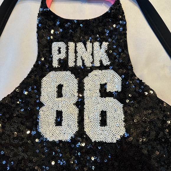 Victorias Secret PINK Black Sequin Swim Halter Top - SZ SMALL - Picture 2 of 7